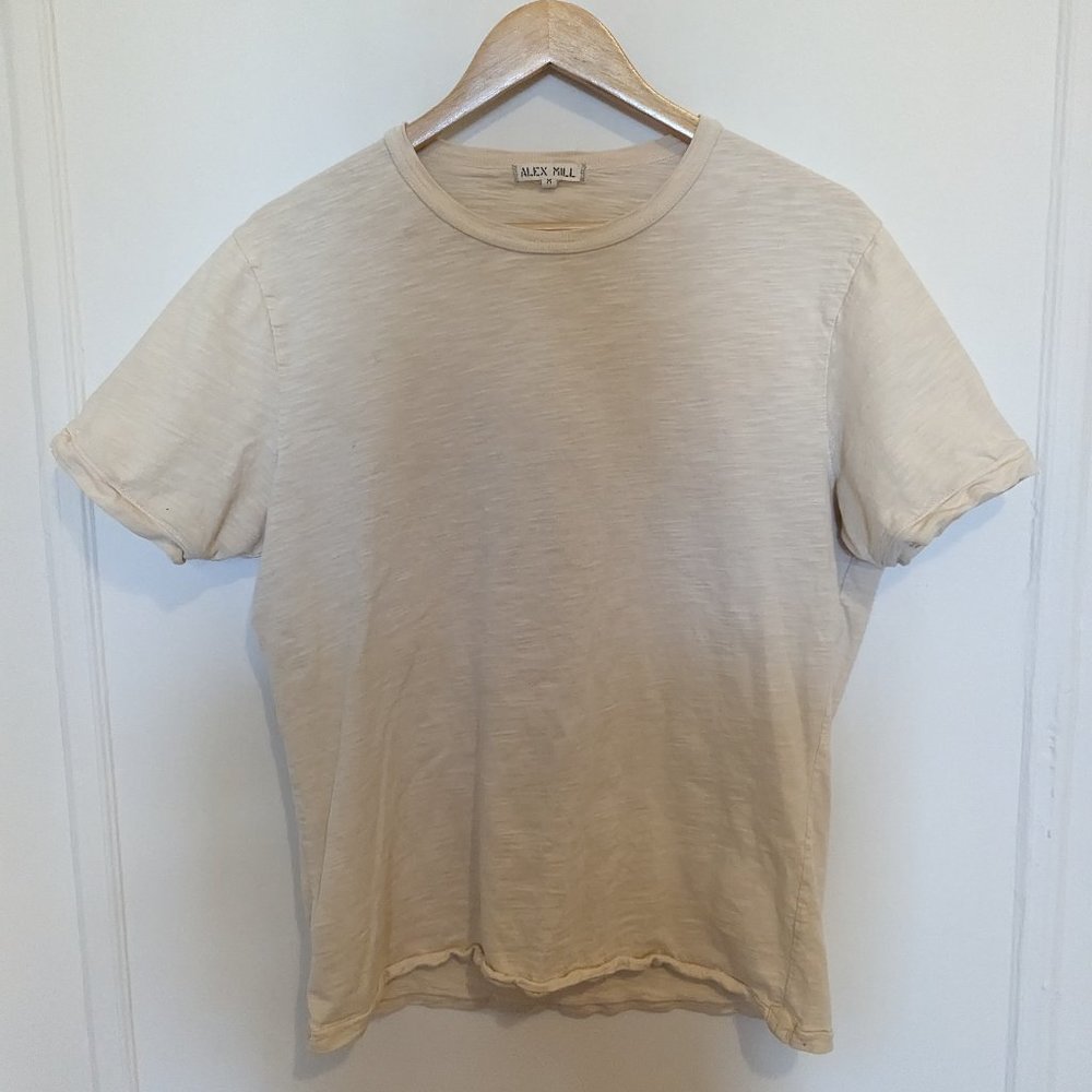 Rare Alex Mill Yellow/Tan/Cream Crewneck, Short-Sleeved T-Shirt - Men's Medium